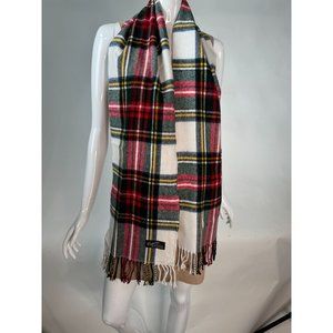 Cashmillion Plaid Scarf with Fringe 65 x 11 Red Green White Acrylic